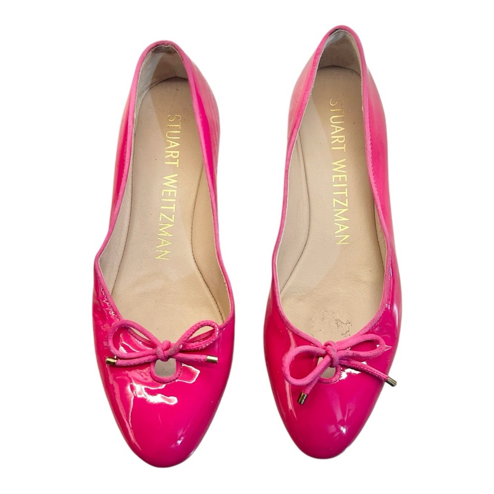 Stuart Weitzman Hot Pink Patent Leather Gabby Ballet Flat Shoes Size 7‎